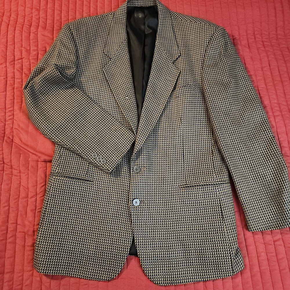 Nino Cerruti Rue Royale Foley's Mens Geometric Blazer Sport Coat Brown Black USA